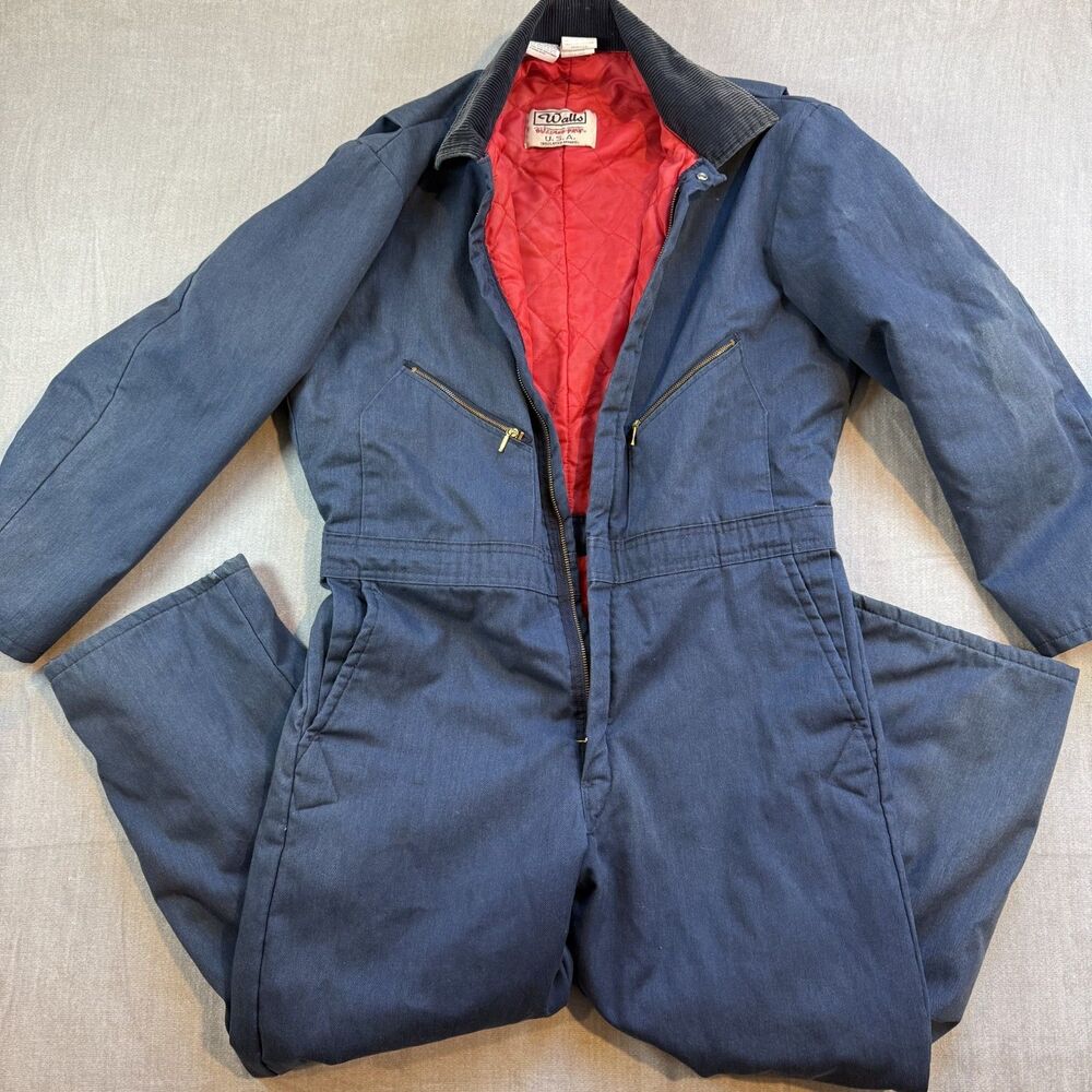 Walls Insulated Coveralls Blizzard Pruf Men’s Large Short Blue 90’s Vintage USA